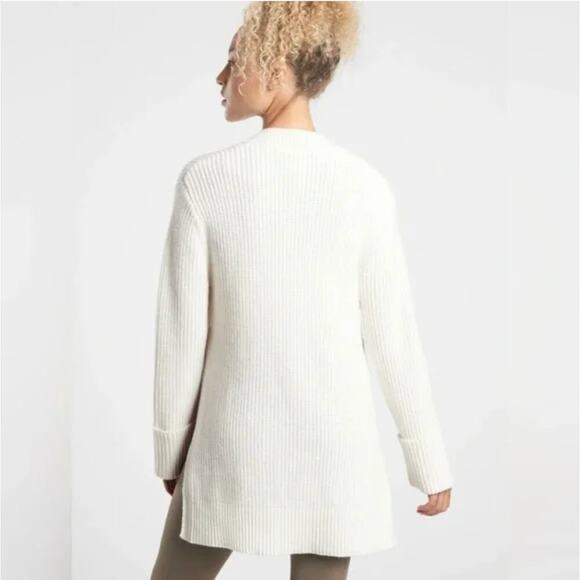 Athleta $149 White Ribbed Wool Blend Cuffed Oversized Tunic Sweater - Picture 3 of 7